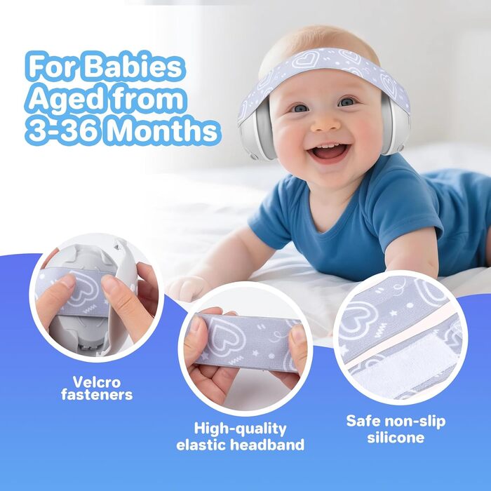 Навушники для захисту слуху дитини, 25db, сірі. Захист від шуму, шумопоглинання, для дітей до 36 місяців, ідеально для повсякденного використання та подорожей