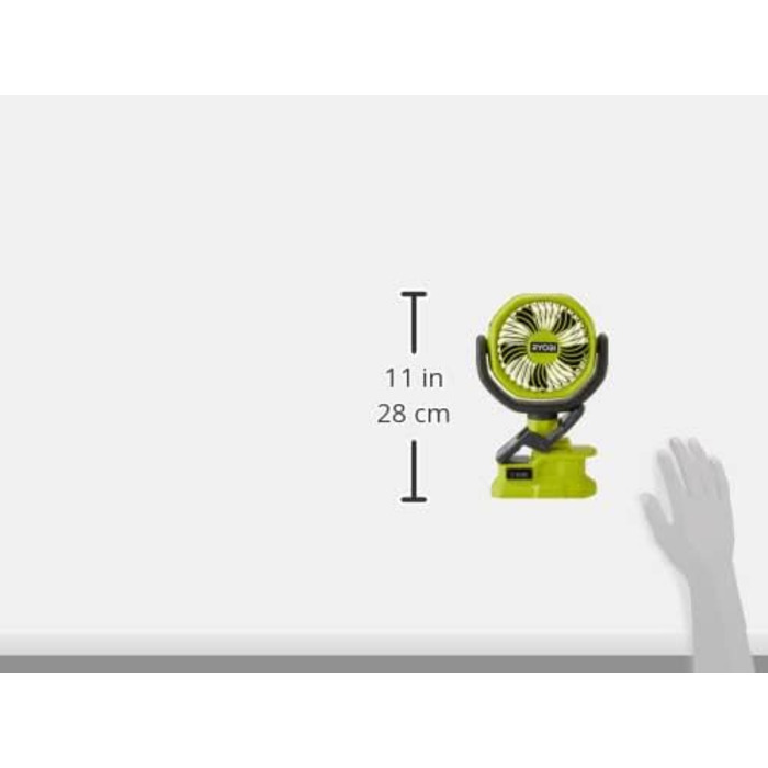 RYOBI RCF18-0 Акумуляторний Clip-вентилятор 18V, 10 см, Зелений. Компактний, портативний, 2 швидкості, гумова кліпса. Без акумулятора та зарядного пристрою