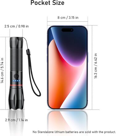 LED ліхтарик Blukar: надпотужний, з зумом, 5 режимів, водонепроникний IPX6, для кемпінгу, риболовлі та активного відпочинку