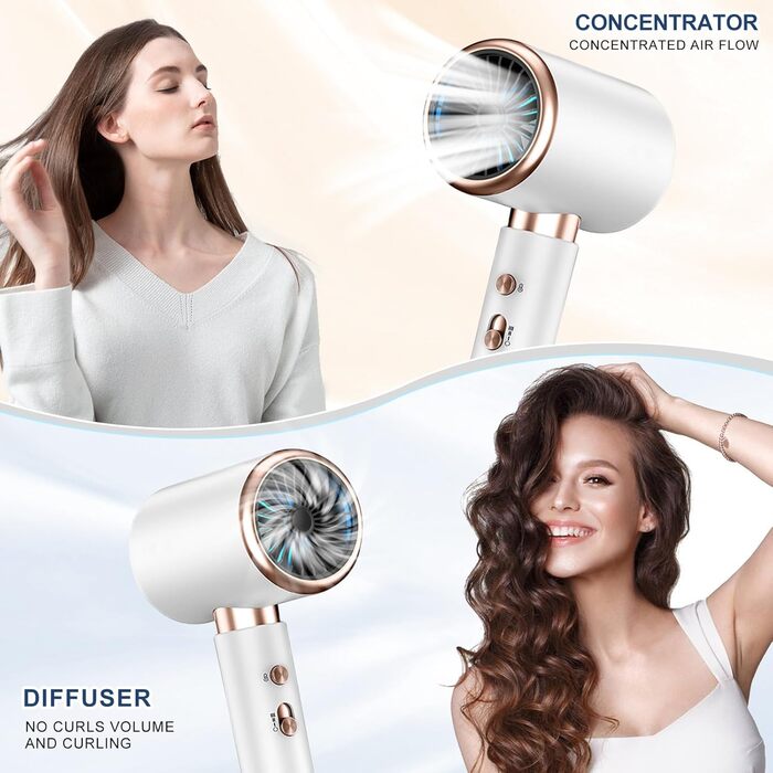 Професійний фен CUBTEM 2400W з іонізацією, для подорожей, з захистом від перегріву, білий