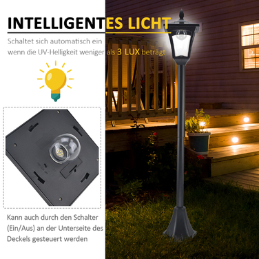 Outsunny Solar Garden Lantern Pathway Light with LED 40 Lumens Black 18 x 18 x 160cm | Aosom