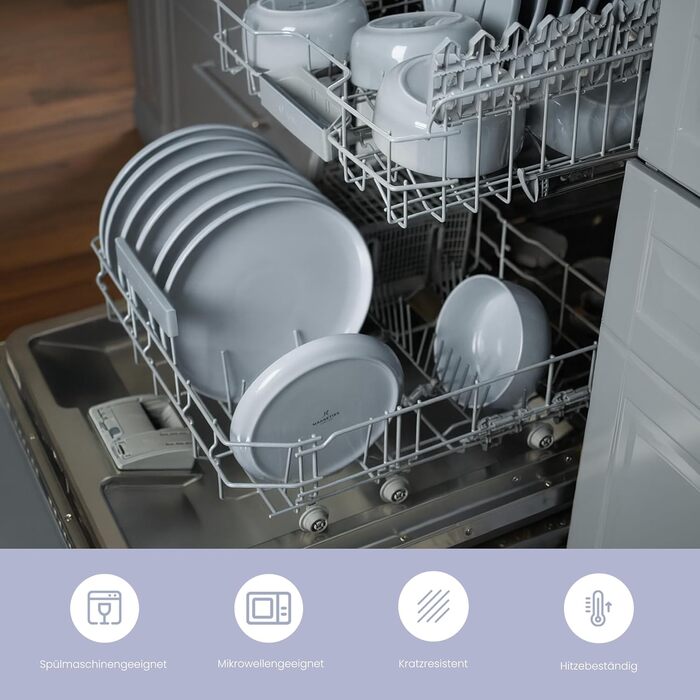 Набір посуду Feinsteinzeug на 6 осіб, 18 частин: міцний та стійкий до подряпин, бежевий глянцевий | Тарілки, тарілки для десерту та миски для 6 осіб - Magnetiks (Лавандова Мгла | 18 частин)