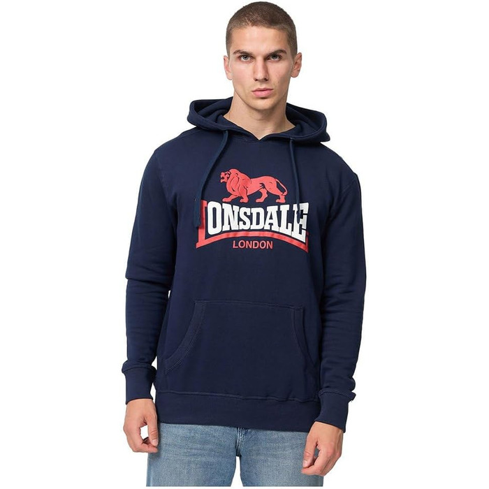 Світшот Lonsdale London Thurning änner з капюшоном Бордовий, Базовий, Casual, Streetwear (XL, Синій/Червоний/Білий)