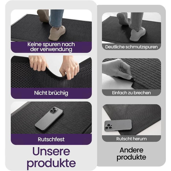 Дексі килимок для дому та вулиці 43 x 76 см, антиковзкий, водонепроникний, міцний, сірий