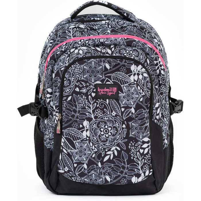 Ергономний шкільний рюкзак Budmil для хлопчиків та дівчаток 32L - для підлітків та дітей від 5 класу - водонепроникний, з 3 відділеннями та вентильованою спинкою, Edwin White Flower