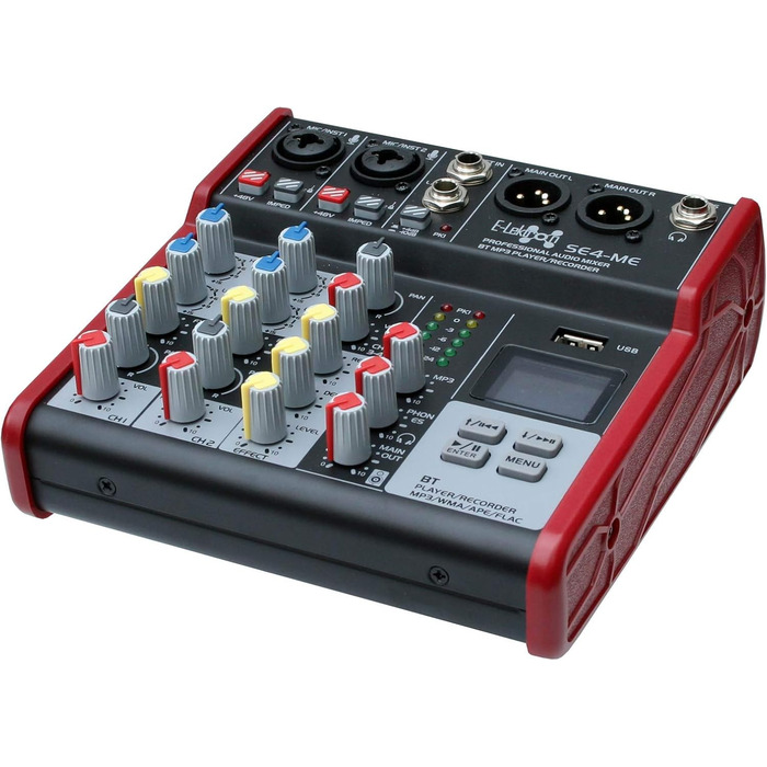 E-Lektron SE-4 Мікшерний пульт 2-канальний + стерео, USB, Bluetooth, звукова карта, фантомне живлення