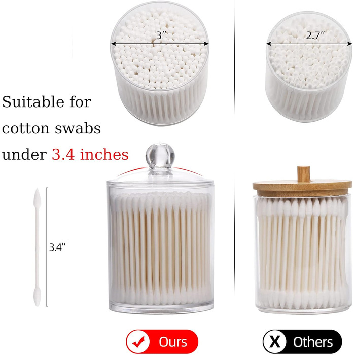 Набір контейнерів для ватних паличок, кульок та дисків Tbestmax, 3 шт. з дерев'яними кришками, 340 мл (12oz)