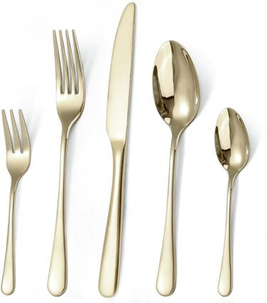 Cutlery Set for 6 People, 30-Piece Champagne Gold Cutlery Set, Shiny Knife, Fork, Spoon Set, High-Gloss Polished Cutlery Sets, Stainless Steel Table Cutlery for Kitchen/Dining/Party