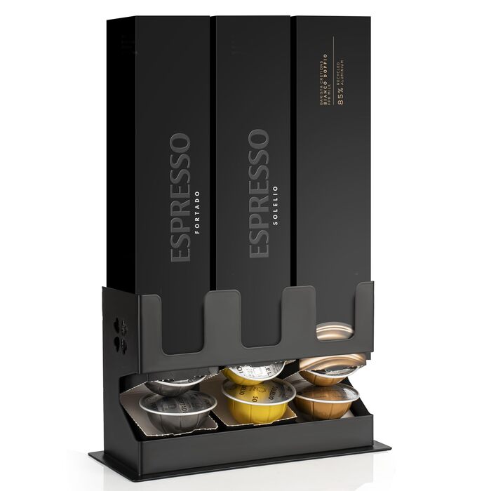 Тримач для кавових капсул RECAPS для Nespresso Vertuo/Vertuoline, органайзер на стіл зі сталевим дном, диспенсер для 30 капсул (3 відсіки)