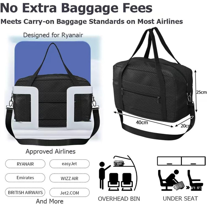 Органайзер для валіз 12 шт., водовідштовхувальний набір пакувальних кубиків, туристичний органайзер для багажу, сімейні подорожі, зберігання вдома (Чорний 1x маленький кубик + 1x 20л складана ручна сумка)