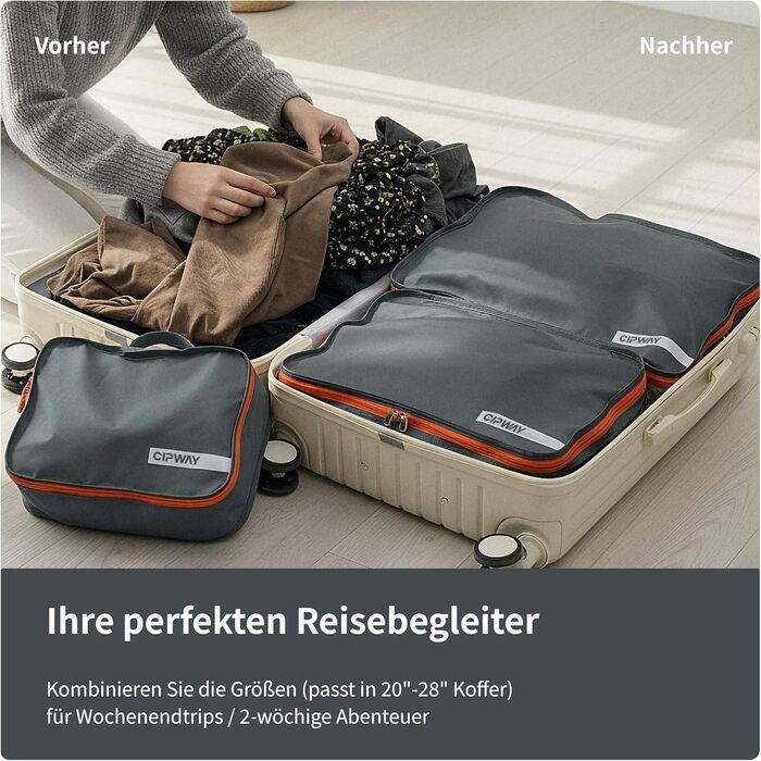 Органайзер для валізи Cipway, 5 частин: кубики для одягу, нейлон, сірий. Підходить для ручної поклажі