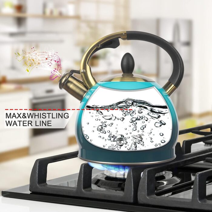 Чайник для заварювання чаю, класичний чайник з нержавіючої сталі, 3 л, блакитний