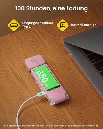 Світлодіодна кліпса для читання Glocusent 12 LED з затискачем, рожева: лампа для книги в ліжко, 5 кольорів, 5 рівнів яскравості, 100 годин роботи, для дітей та любителів читати