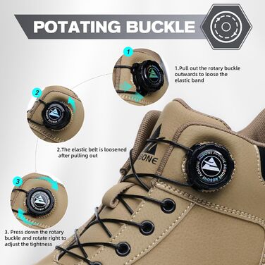 Черевики безпеки чоловічі/жіночі: легкі, водонепроникні робочі черевики з металевим капом та поворотним затвором (43 EU, Коричневий)