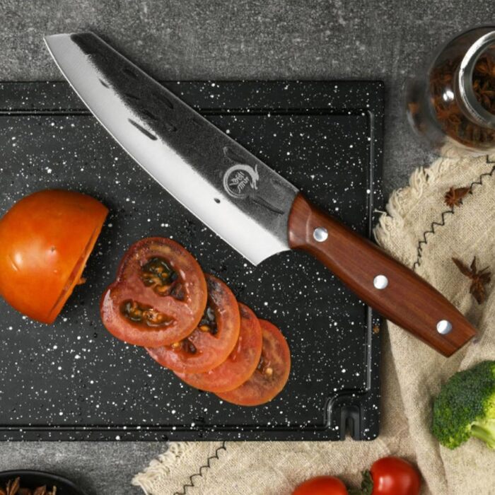 Ніж кухарський Plys 20 см, професійний, з високоякісної нержавіючої сталі, з ергономічною ручкою (чорний)