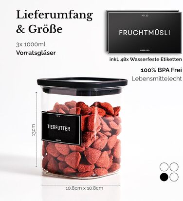 Банки для зберігання сипучих продуктів скляні з кришкою 1.2л (3 шт) – герметичні, для кухні, борошна, круп, кави, макаронів