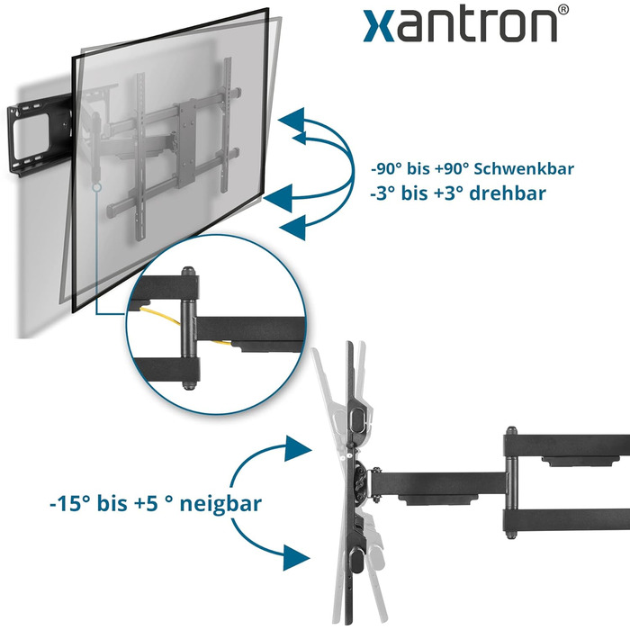 Кронштейн для ТБ Xantron® Strongline похилий 37-75 дюймів, VESA 100x100 - 600x400, до 75 кг, мінімальна відстань від стіни + комплект кріплень