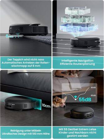 Робот-пилосос LEFANT M5 Pro-B з пультом дистанційного керування, 2200Pa, для шерсті тварин, з базою для зарядки, сумісний з Alexa та керуванням через APP, час роботи 120 хв