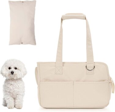 Транспортна сумка Dokeno для собак та котів до 8 кг, складана переноска для подорожей та авто, дихаюча переноска для домашніх тварин з ручками (Бежевий, 41x19x31 см)