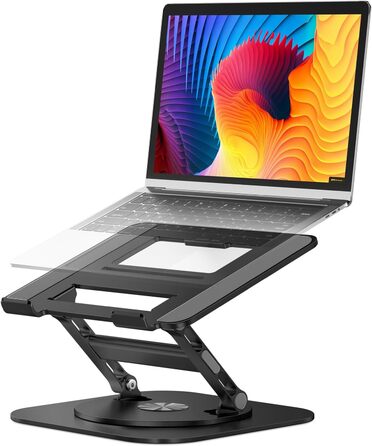 AOEVI Adjustable Laptop Stand with 360° Swivel Base - Ergonomic Foldable Laptop Riser for Desk - Compatible with MacBook Pro/Air & Notebooks up to 16 inches - Black