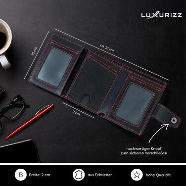 Смарт-гаманець Luxurizz з натуральної шкіри червоний/чорний - тонкий гаманець з відділом для монет та RFID-захистом - практичний картхолдер з слайдером для чоловіків та жінок, вміщує 10 карт