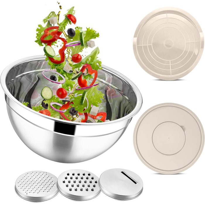 Миска Joyfair 4,5 л з нержавіючої сталі з кришкою, набором терок для приготування, миття в посудомийній машині - Хакі