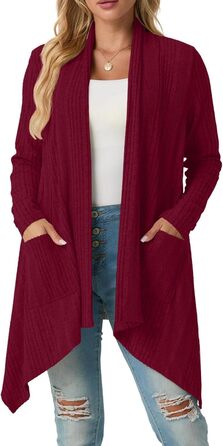 Жакет GRECERELLE з м'якої в'язки, колір бордовий, з кишенями, легкий, асиметричний, розмір M