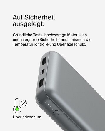 Powerbank Belkin 20000mAh з USB-C та USB-A, 20K, сірий, для iPhone, Galaxy, Pixel, iPad, AirPods