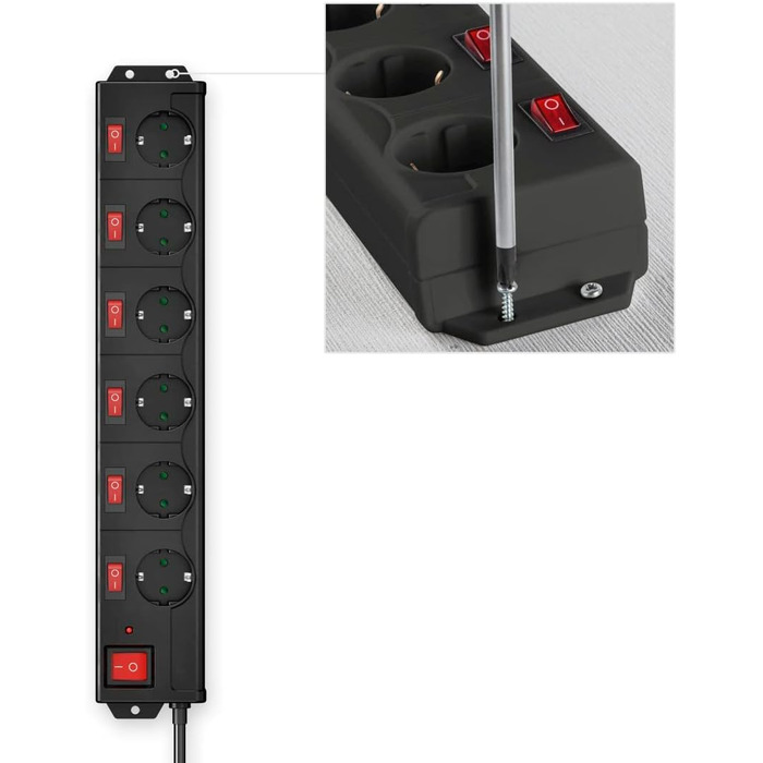 Розподільник розеток Hama з індивідуальним керуванням, захистом від перенапруги, 6 розеток, поворот на 90°, чорний, 1.4м кабель
