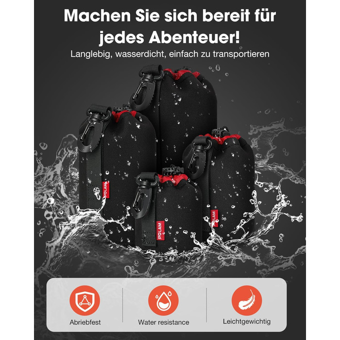 Набір чохлів для об'єктивів з неопрену, 4 розміри, для Canon, Nikon, Tamron, Sigma, Pentax, чорний/червоний