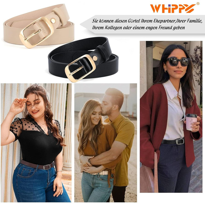 Жіночий шкіряний ремінь WHIPPY великого розміру, модний джинсовий ремінь з міцною пряжкою для джинсів, штанів, суконь (чорний + бежевий (золота пряжка), 3XL: 150 см (під талію 134-145 см))