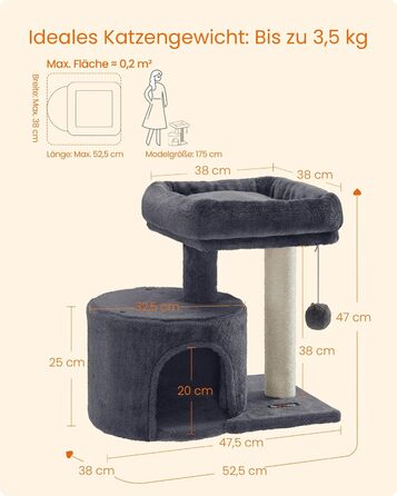 Дряпалка для котів Feandrea PCT50W сірого кольору з сизалевим стовпом та м'якою платформою