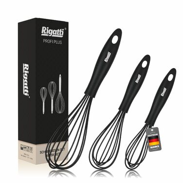 Набір міксерів Rigatti® з нержавіючої сталі та силікону (3 шт.) - чорний, термостійкий, без BPA, для тефлону, ергономічні, 28/26/23 см