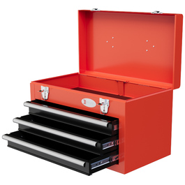 DURHAND Empty Tool Box, 45 x 24 x 27 cm Tool Box with 3 Drawers, Upper Storage Compartment, Handle, Tool Case with 2 Locks, Steel, Red | Aosom