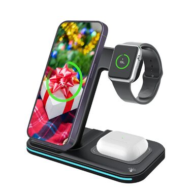 MMOBIEL Бездротова зарядка 3-в-1 для iPhone, Apple Watch та AirPods - 15W швидка індуктивна зарядка - Чорний колір