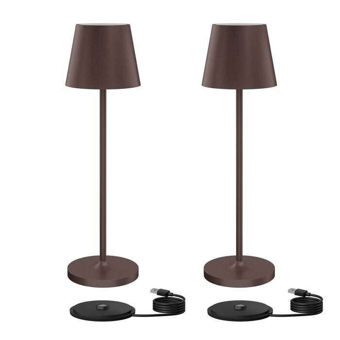 Акумуляторний світлодіодний настільний світильник Klighten 2 шт, димується, для дому та вулиці, USB зарядка, тепле світло 3000K, іржавий колір, IP54, алюміній