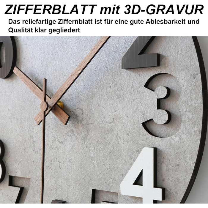 Sinsoledad 30cm Large Wall Clock No Ticking Sound Modern Wood 3D Wall Clocks for Living Room Bedroom Kitchen (Gray)
