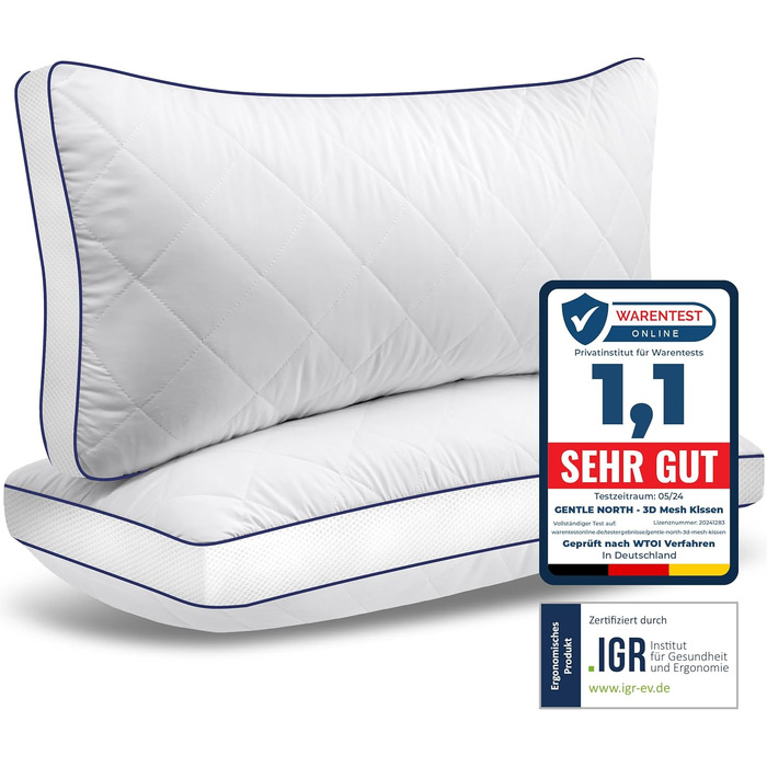 Gentle North High-Quality Pillows (40x80 cm size) - 2-Pack Hotel-quality, fluffy, well-filled pillows suitable for allergy sufferers (Ökotex 100 certified) - Washable at 60°C 2x | 40x80