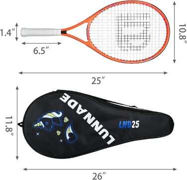 Lunnade Kids Tennis Racket Set - Junior Tennis Racquets for Boys & Girls Ages 3-12 with Cover (Orange, 2-Pack, 25 Inch)