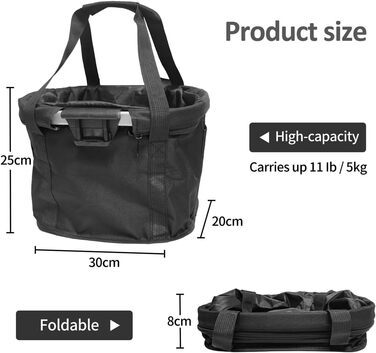 Складаний водонепроникний кошик на кермо велосипеда, знімний, з алюмінієвого сплаву, для собак та котів, для походів, пікніків та покупок (Чорний)