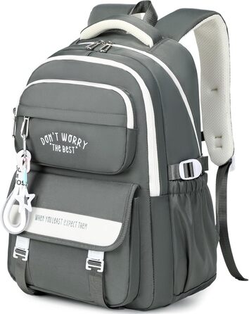 Шкільний рюкзак для підлітків (дівчаток та хлопців), багато кишень, водонепроникний, з відділенням для ноутбука 15,6 дюймів (сірий)