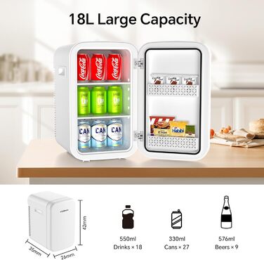 Міні-холодильник 18L з функцією охолодження та нагрівання, 12V/220V, для дому, офісу, кемпінгу та авто
