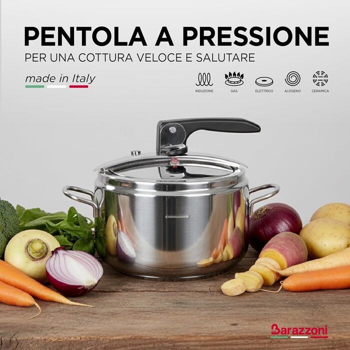 Каструля-скороварка Barazzoni Basic, 22 см, 5 л, індукція, нержавіюча сталь 18/10, Made in Italy
