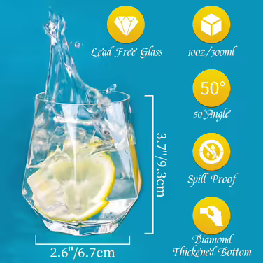 Diamond Whiskey Glasses 2-Piece Set, Tilted Scotch Glasses 300 Ml, Modern Look Whiskey Glasses for Men, Women, Dad, Husband, Friends, Glassware for Bourbon/Rum/Bar Tumbler, Smoke Gray 2