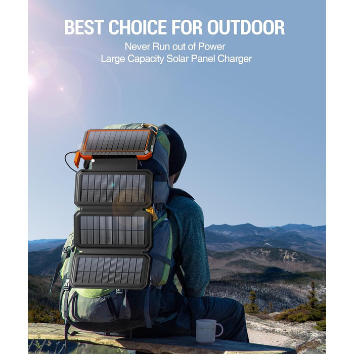 Powerbank BLAVOR 20000mAh з сонячною панеллю, USB-C PD 18W, для зарядки телефону та планшета, Orange