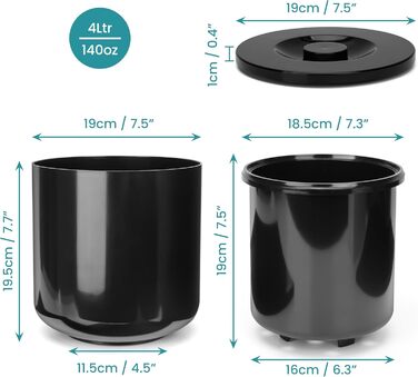 Kurtzy Black Ice Bucket with Lid and Tongs - Double-Walled/Insulated 4L Ice Cube Container with Lid - Keeps Ice Frozen Longer - Ice Cube Cooler for Bars/Parties & for Chilling Beer/Wine