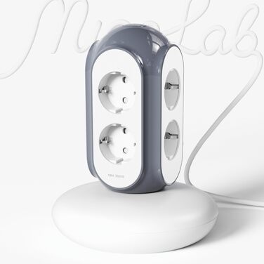 Сетевой фильтр-башня MiaoLab на 6 розеток с выключателем, защита от перенапряжения 1420J, перегрузочный защита, кабель 2м, огнестойкий корпус 850°C, Basaltgrau