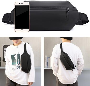Чоловіча нагрудна сумка-поясна через плече, водонепроникна, для подорожей, школи, хайкінгу (чорна)
