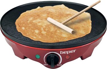 Електрична млинниця Beper BT.710Y 800Вт, червоно-чорна, антипригарне покриття, для приготування млинців та налисників