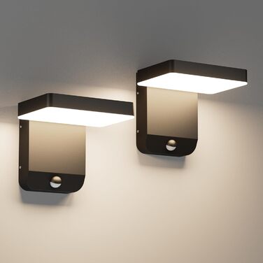 Зовнішнє LED-світильник K-Bright з датчиком руху, водонепроникний IP65, для балкона/саду, темно-сірий (2 шт. чорний, квадратний)